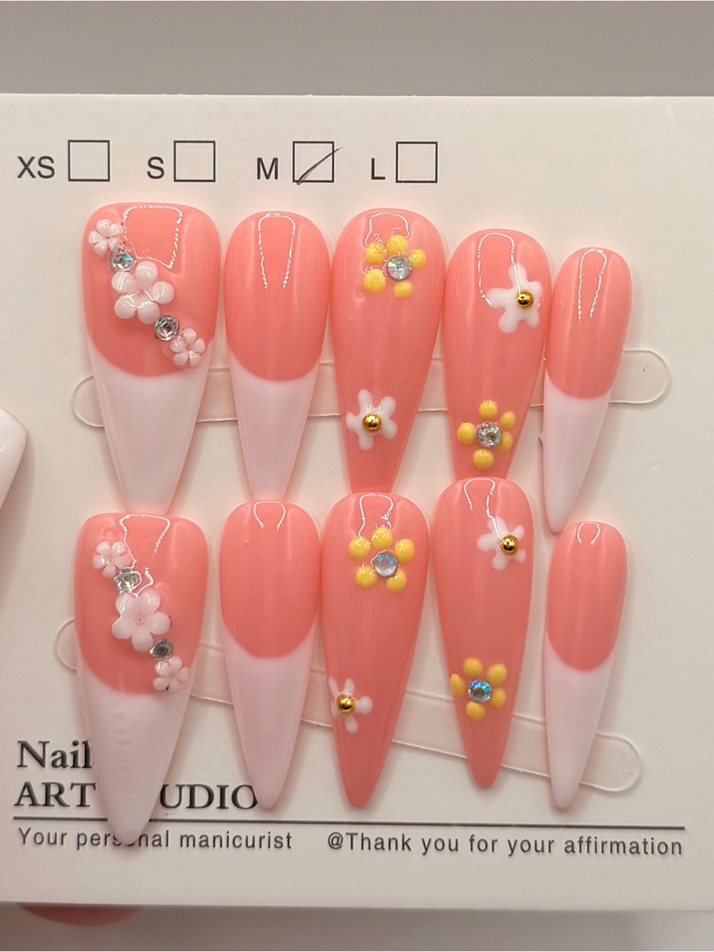Floral Peach Pink Stiletto Press-On Nail Set